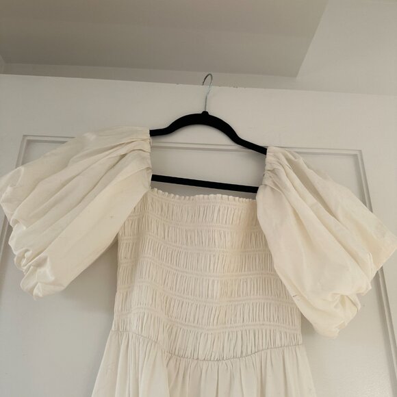 Reformation White Smocked Midi Puff Sleeve Dress Flowy Square Neck Bridal - Picture 5 of 8